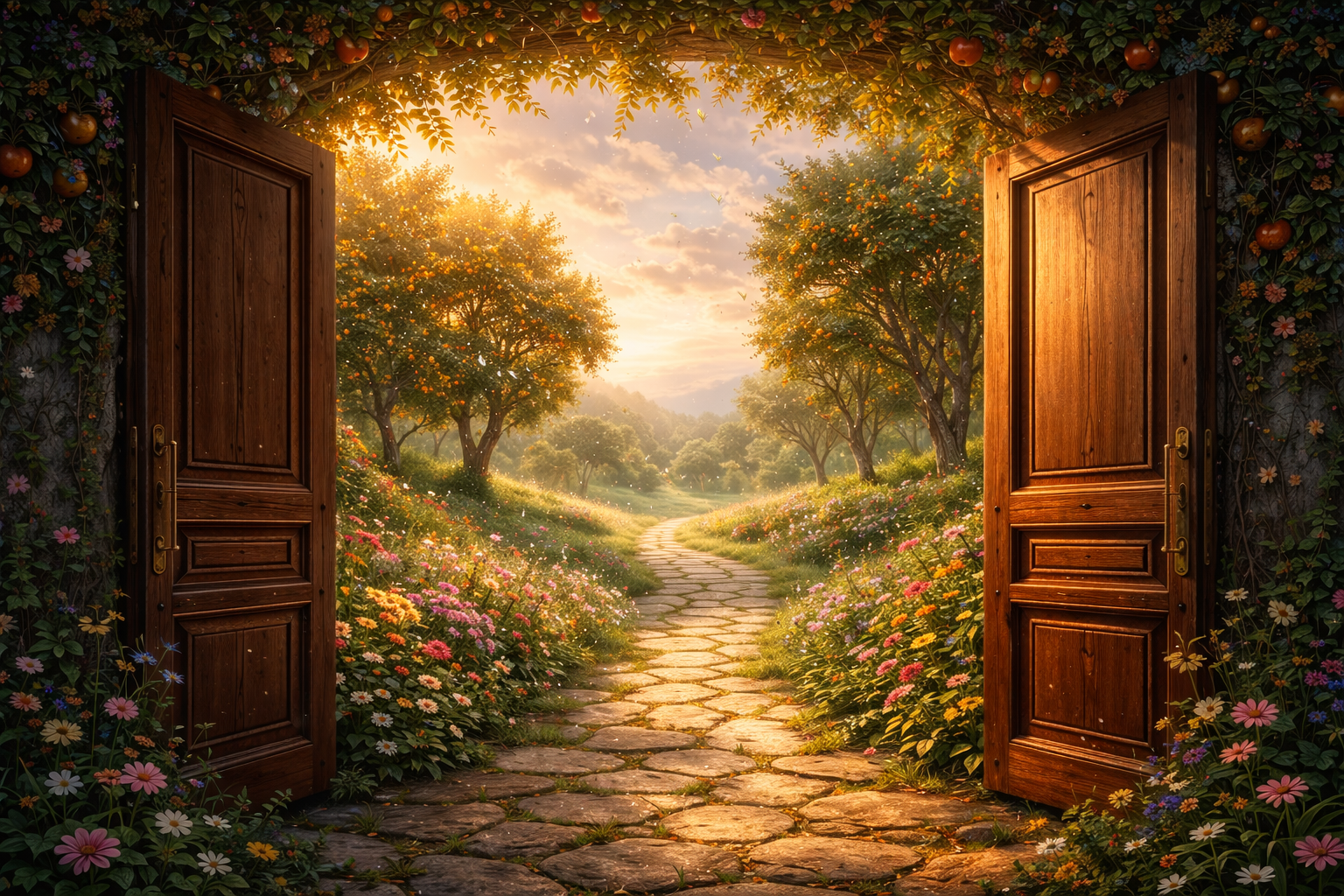 open door with garden beyond